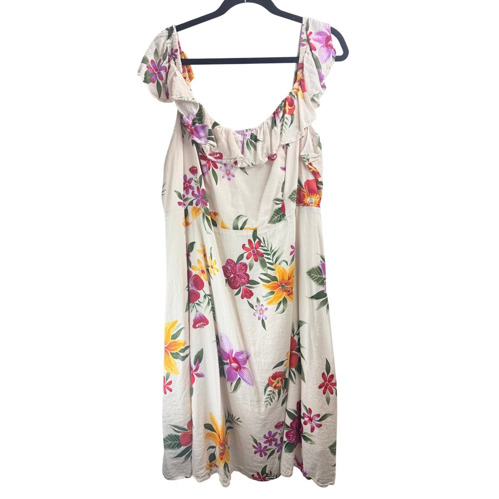 Old Navy Women's Floral Ruffle Smocked Midi Dress Cream Multi Sz 2X Boho Comfy